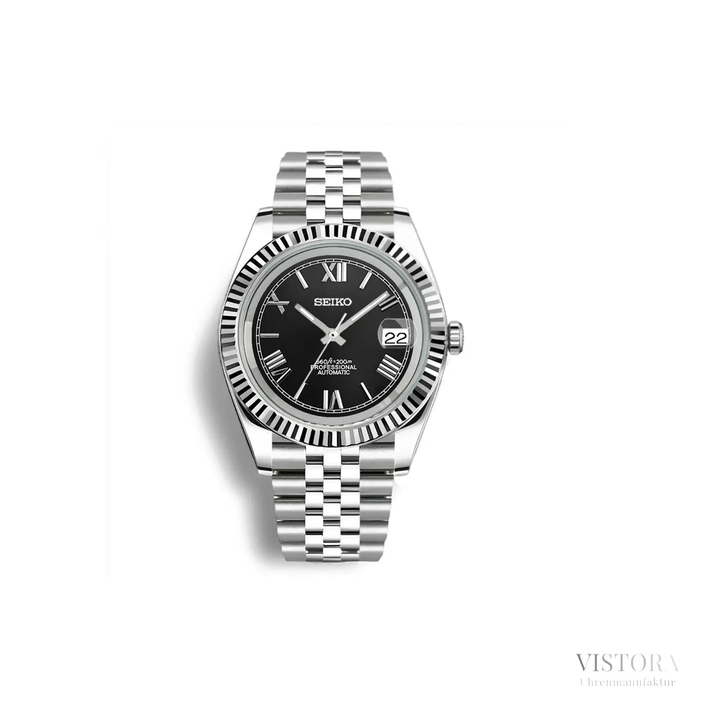 Seiko Datejust Mod – luxuriöse Automatikuhr inspiriert von ikonischem Design. Hochwertige Seiko-Mods mit Edelstahlgehäuse, Saphirglas und zuverlässigem Automatikwerk. Perfekt für Uhrenliebhaber, die Eleganz und Präzision schätzen. Handgefertigte Seiko Mods mit individuellem Zifferblatt und Jubilee-Armband – exklusiv bei Vistora.