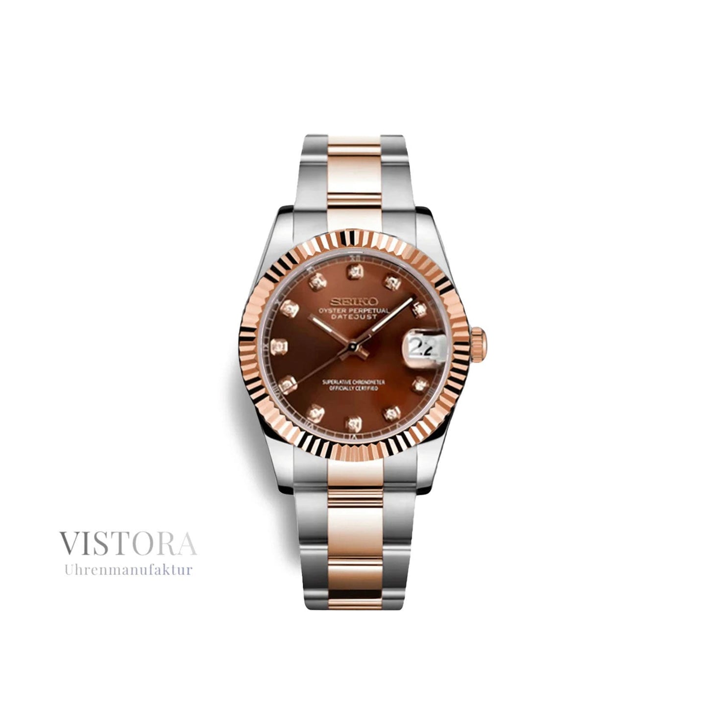 SeikoMod Datejust Damen – Pink | Bicolor Roségold SEIKO/ Vistora Uhrenmanufaktur