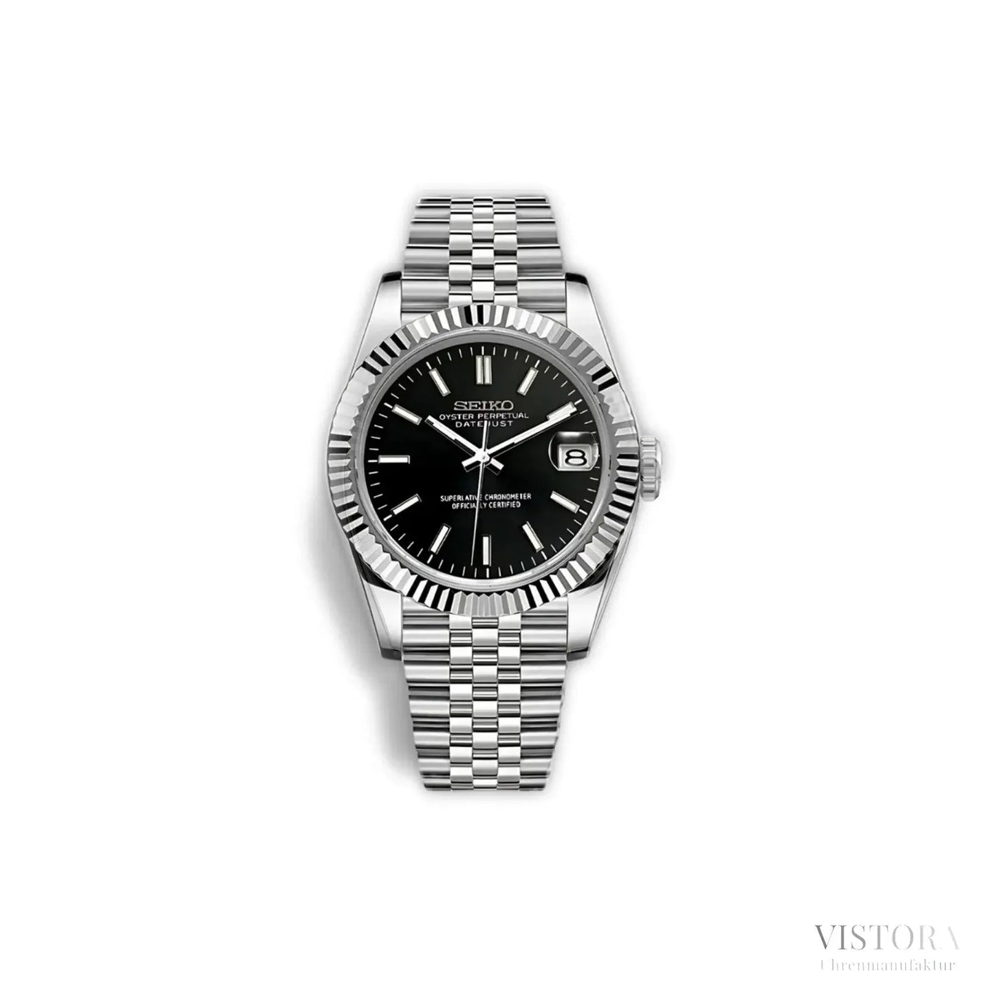Seiko Mod Datejust - Schwarz Strichindizes - Vistora Uhrenmanufaktur
