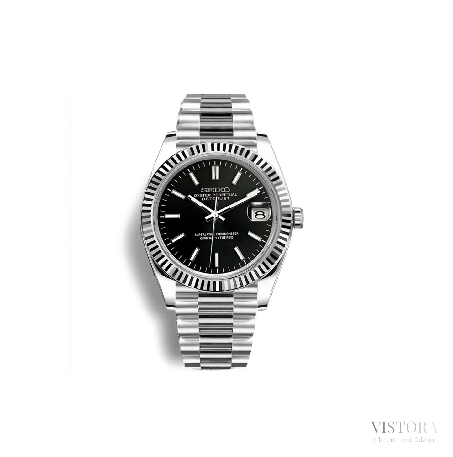 Seiko Mod Datejust - Schwarz Strichindizes - Vistora Uhrenmanufaktur