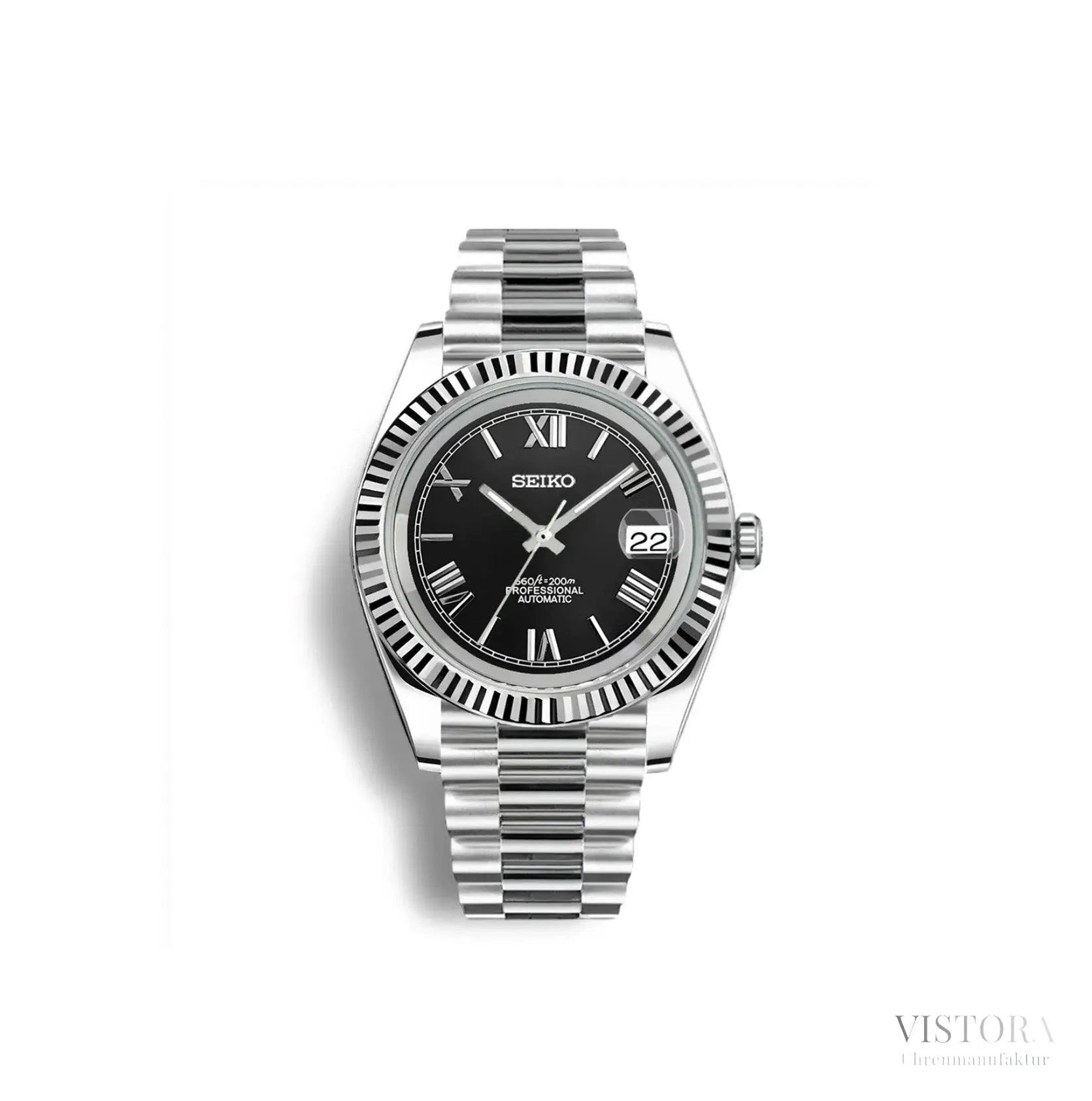 Seiko Datejust Mod – luxuriöse Automatikuhr inspiriert von ikonischem Design. Hochwertige Seiko-Mods mit Edelstahlgehäuse, Saphirglas und zuverlässigem Automatikwerk. Perfekt für Uhrenliebhaber, die Eleganz und Präzision schätzen. Handgefertigte Seiko Mods mit individuellem Zifferblatt und Jubilee-Armband – exklusiv bei Vistora.