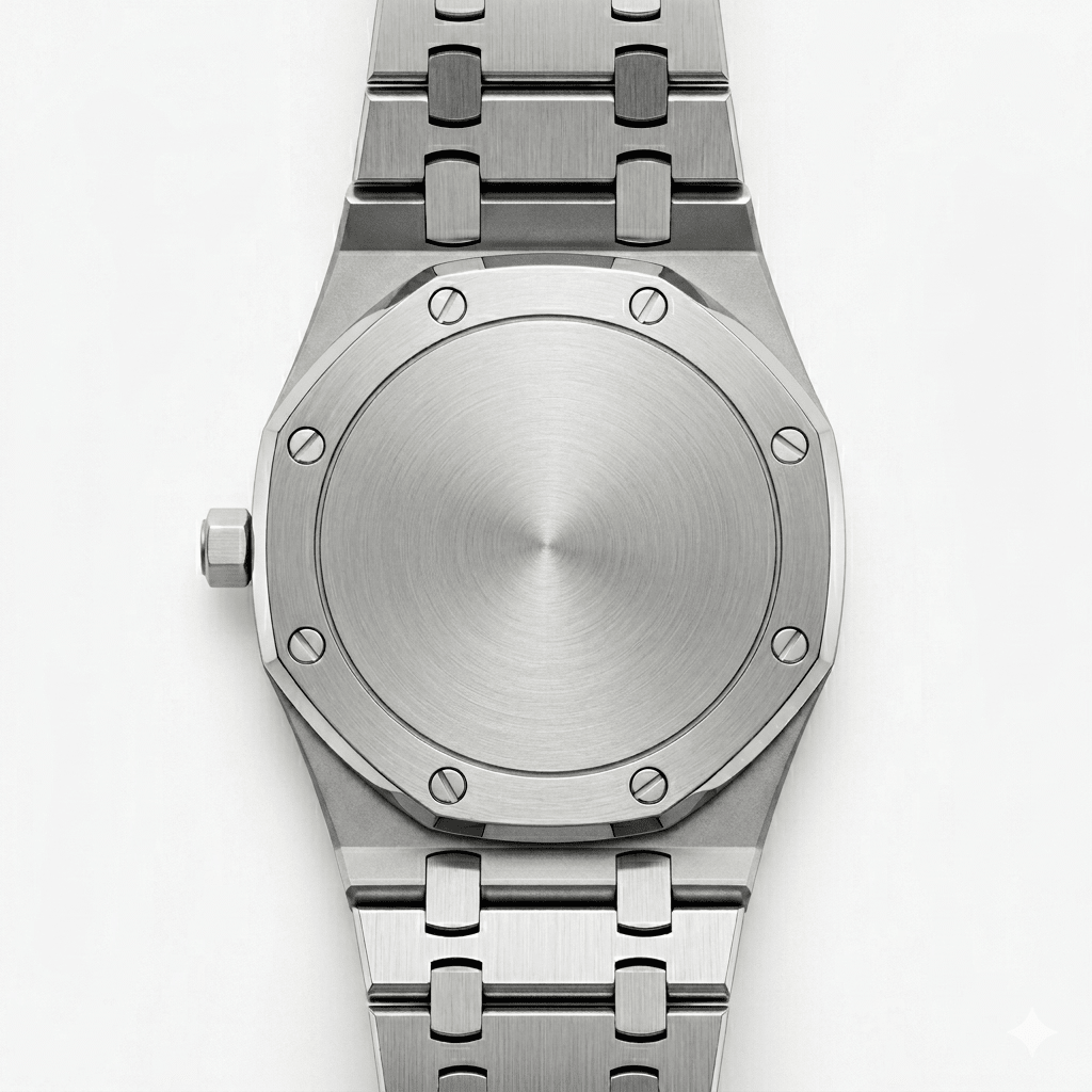 Gehäuseückseite der SeikoMod Royal Oak aus massivem Edelstahl