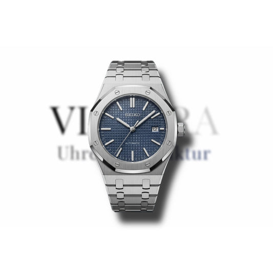 SeikoMod Royal Oak Blau 41mm mit Himmelblau Zifferblatt und Edelstahlgehäuse, Frontalansicht