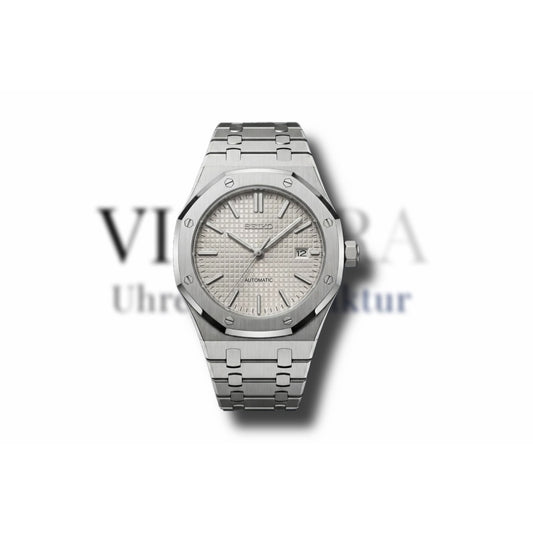 SeikoMod Royal Oak Silber 41mm mit Edelstahl Zifferblatt, Frontalansicht
