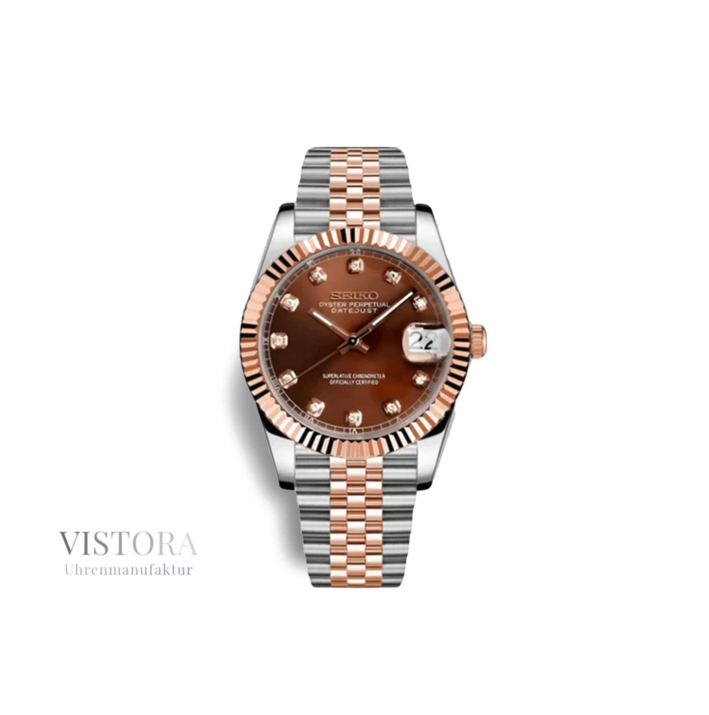 SeikoMod Datejust Damen – Pink | Bicolor Roségold SEIKO/ Vistora Uhrenmanufaktur