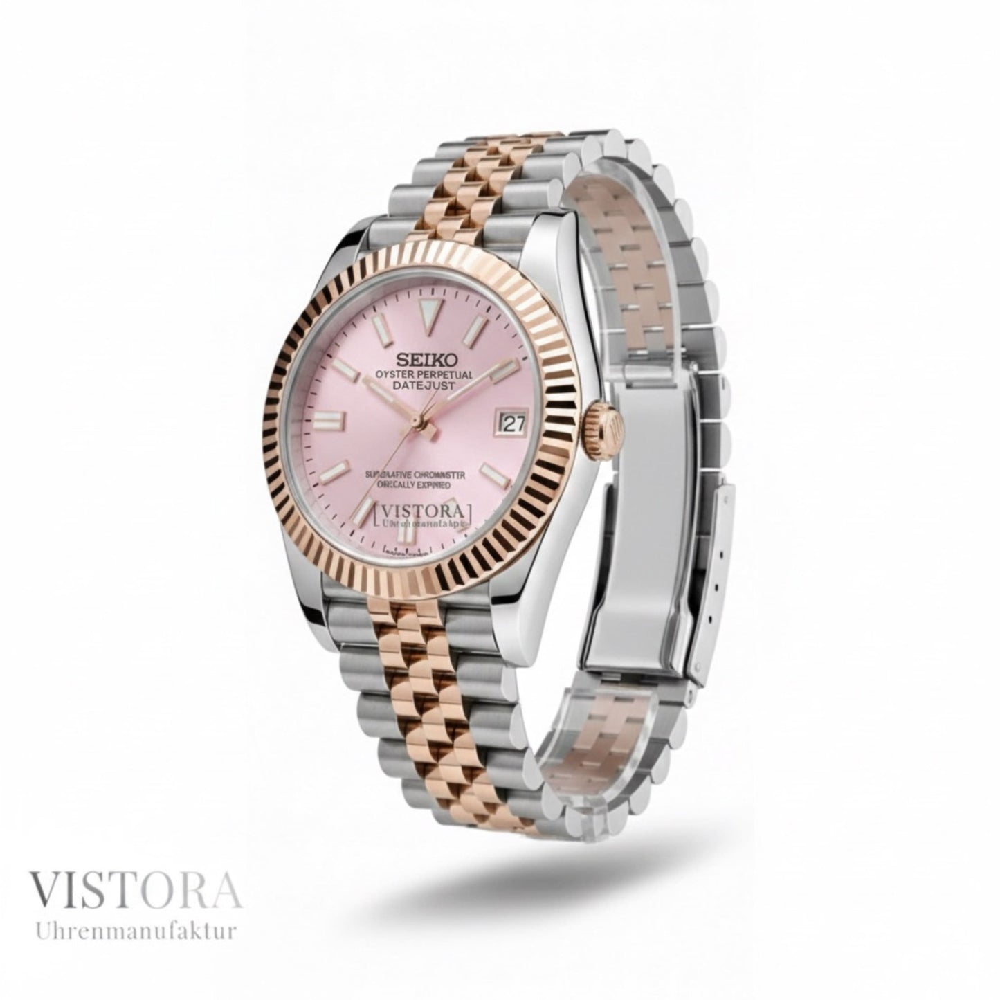 Die SeikoMod Datejust in Bicolor Rosé für Damen in der Frontansicht