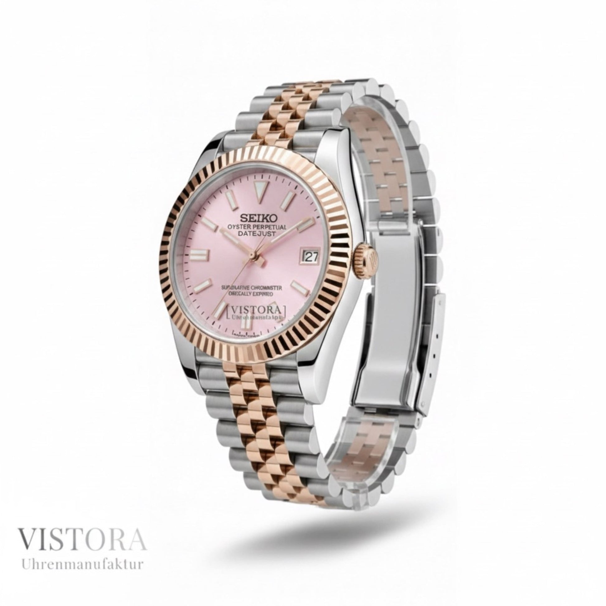 Die SeikoMod Datejust in Bicolor Rosé für Damen in der Frontansicht
