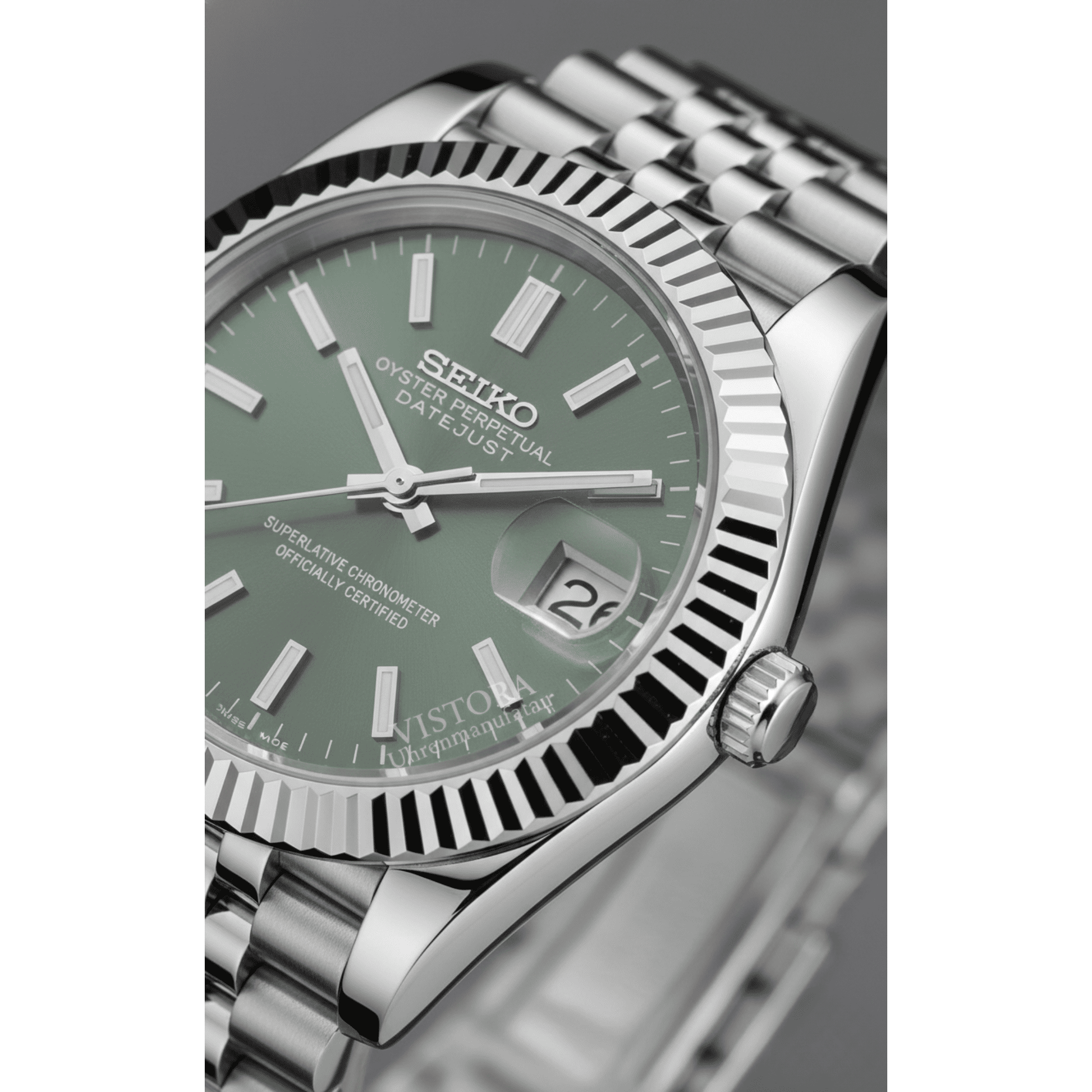 Macro Shot der SeikoMod Datejust Olive 