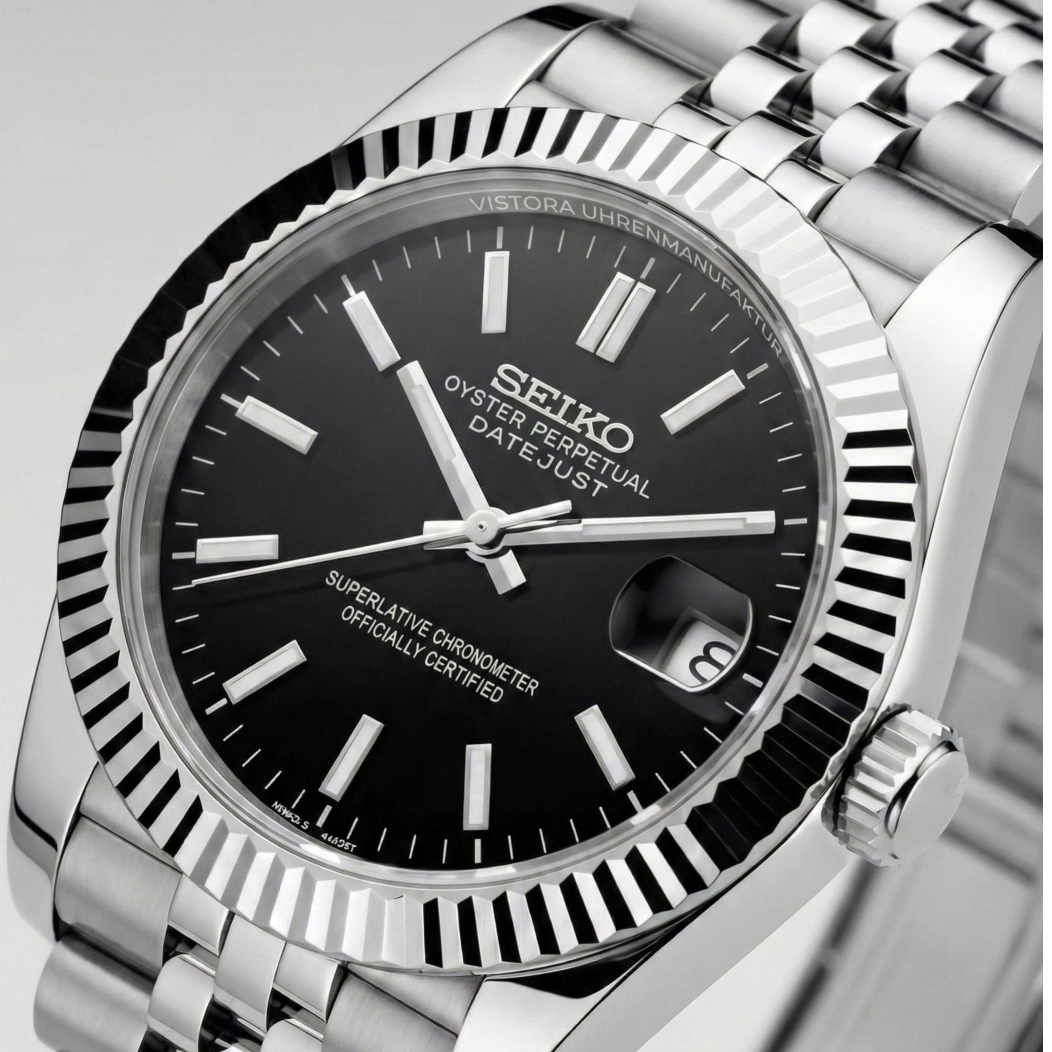 SeikoMod Datejust | Schwarz | Strichindizes | Made in Germany
