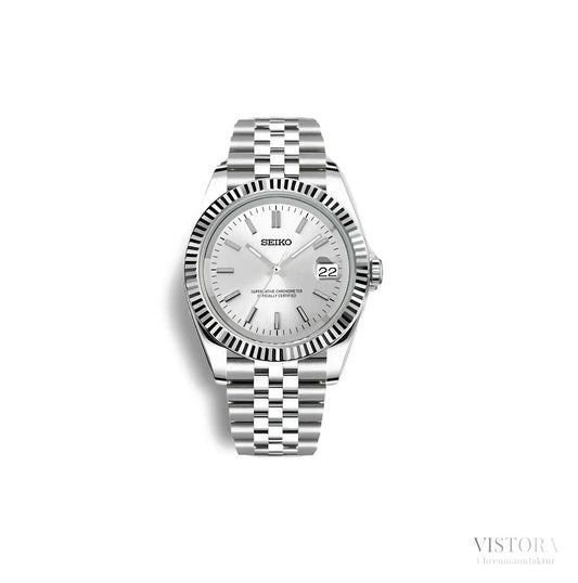 Seiko Mod Datejust -  Silber Strichindizes - Vistora Uhrenmanufaktur