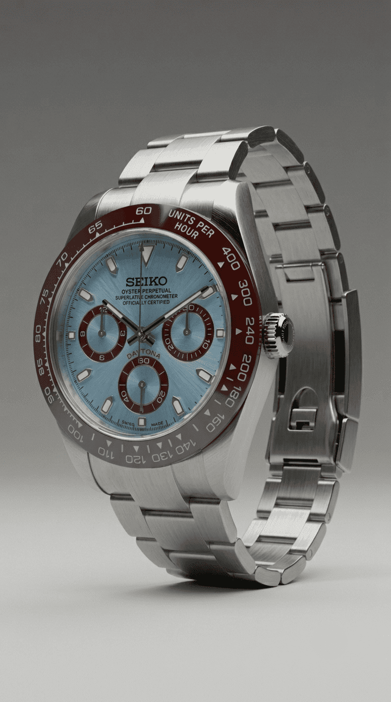 Gebürstetes Oyster-Armband der SeikoMod Daytona Blue, Edelstahl im Dreiviertel-Winkel