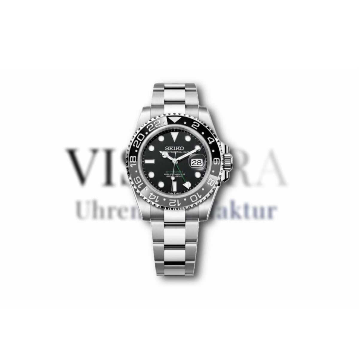 SeikoMod GMT Bruce Wayne 40mm mit poliertem Oyster-Armband, Frontalansicht
