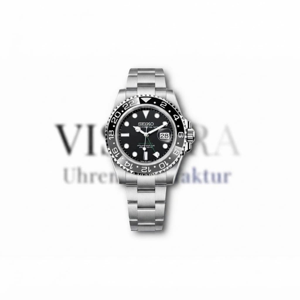 SeikoMod GMT Bruce Wayne 40mm mit gebürstetem Oyster-Armband, Frontalansicht