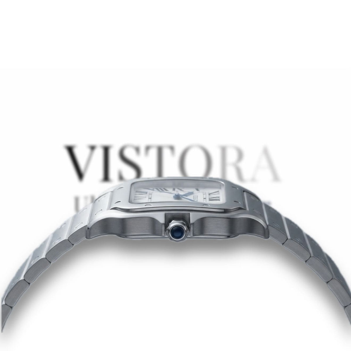 SeikoMod Santos in Weiß im Seitenprofil mit Blick auf Gehäusekante und Edelstahl-Gliederarmband