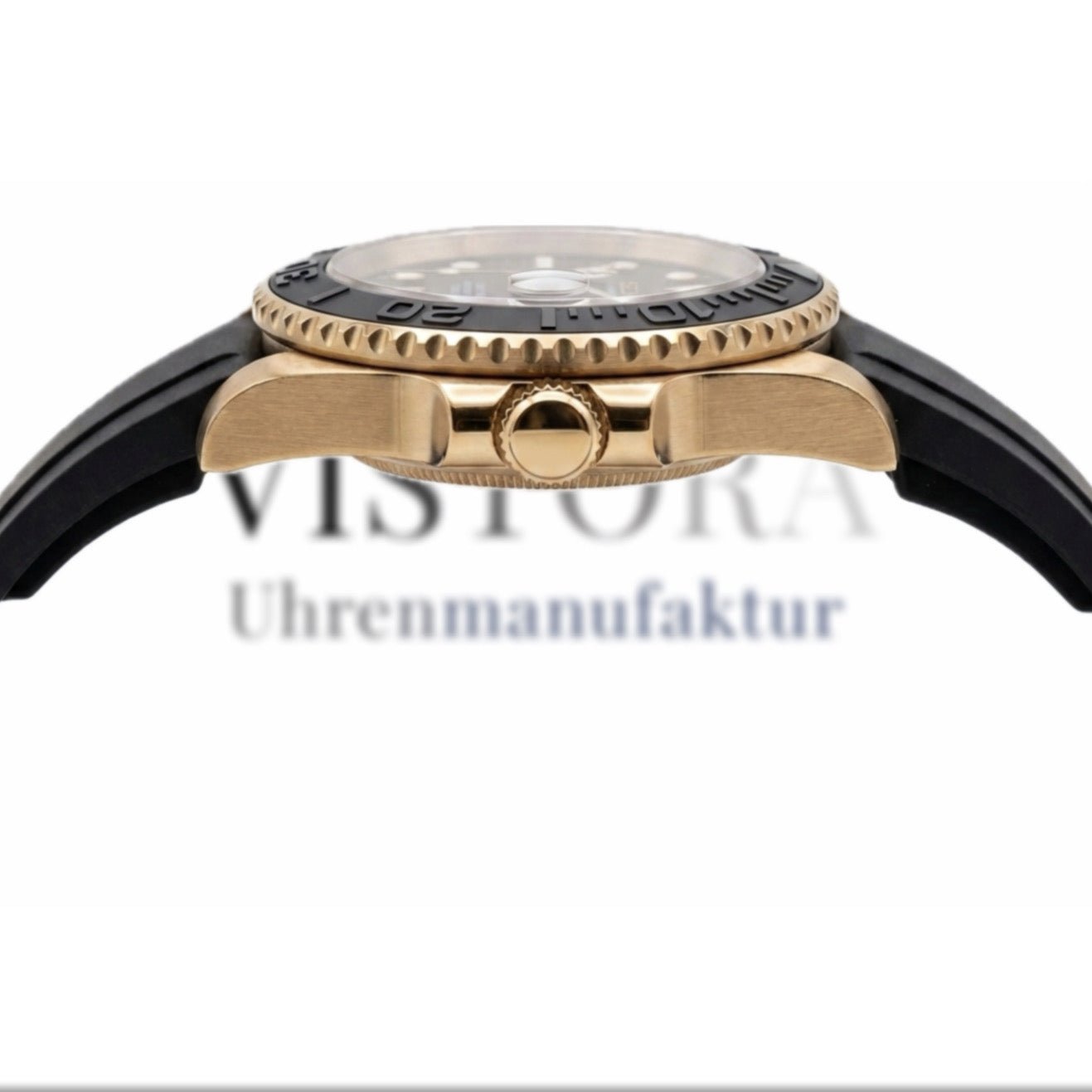 Entdecken Sie die Vistora Yacht-Master SeikoMod mit Roségoldgehäuse, Saphirglas und sportlichem Oysterflex-Style für Alltag und Business.